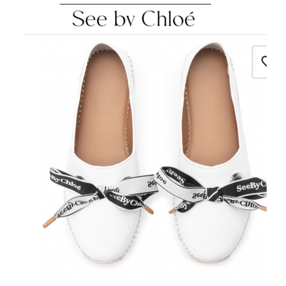 See By Chloe White Flats with Black Ribbon
